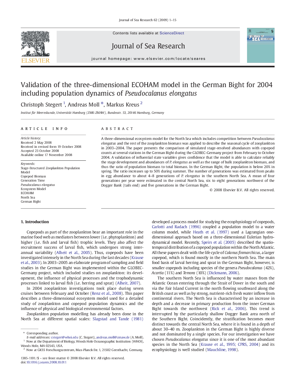 Validation of the three-dimensional ECOHAM model in the German Bight for 2004 including population dynamics of Pseudocalanus elongatus