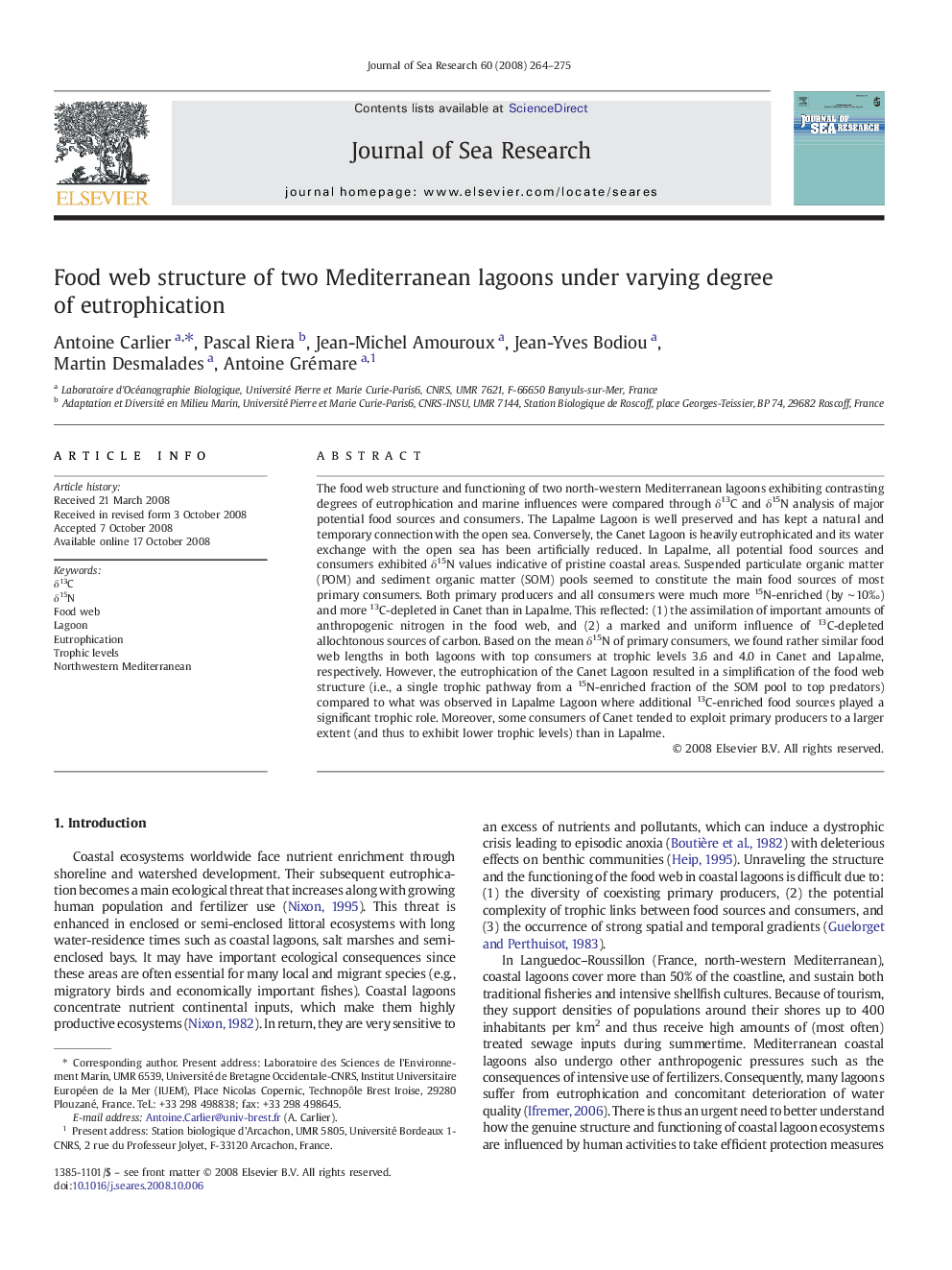 Food web structure of two Mediterranean lagoons under varying degree of eutrophication