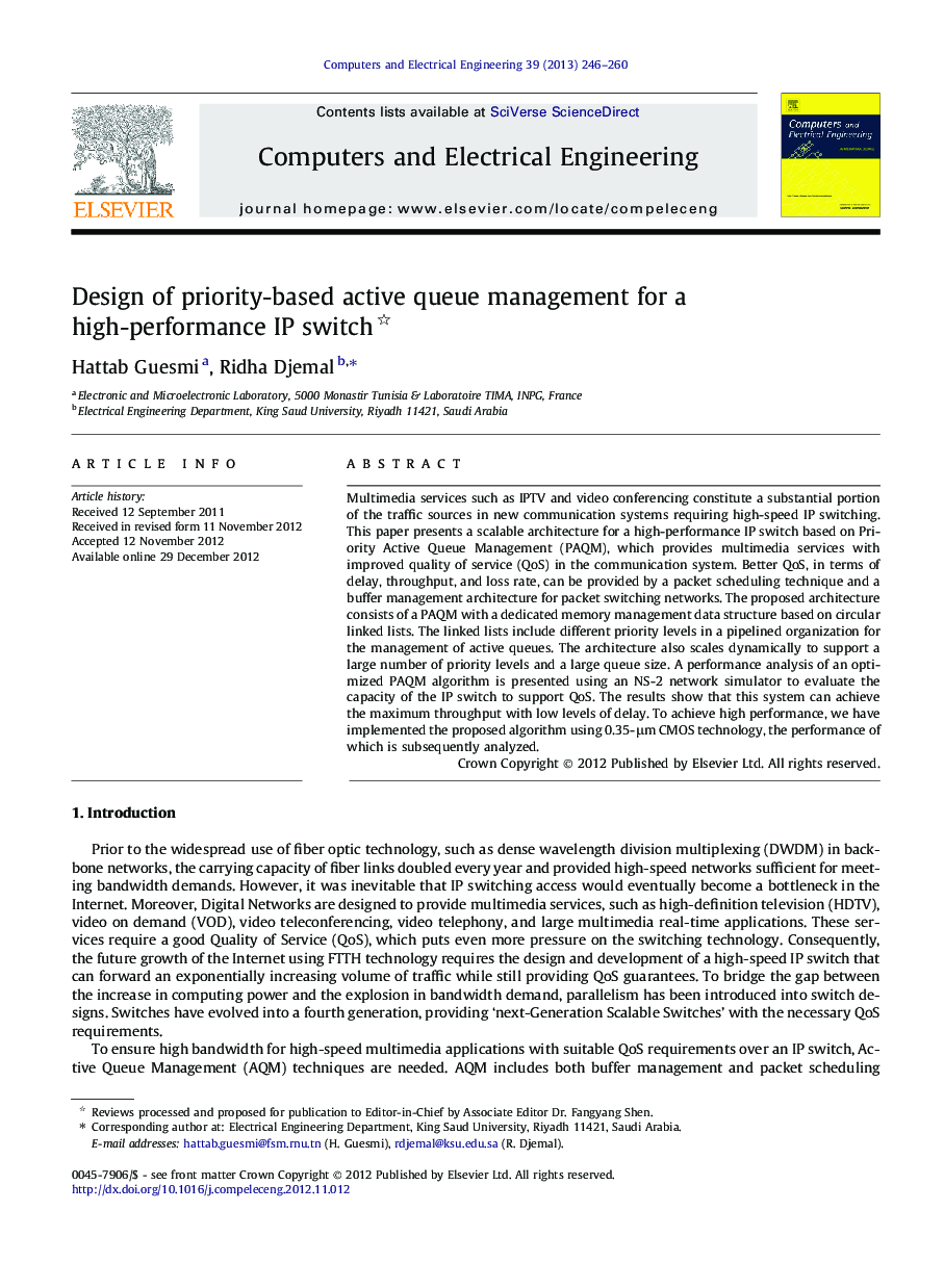 Design of priority-based active queue management for a high-performance IP switch 
