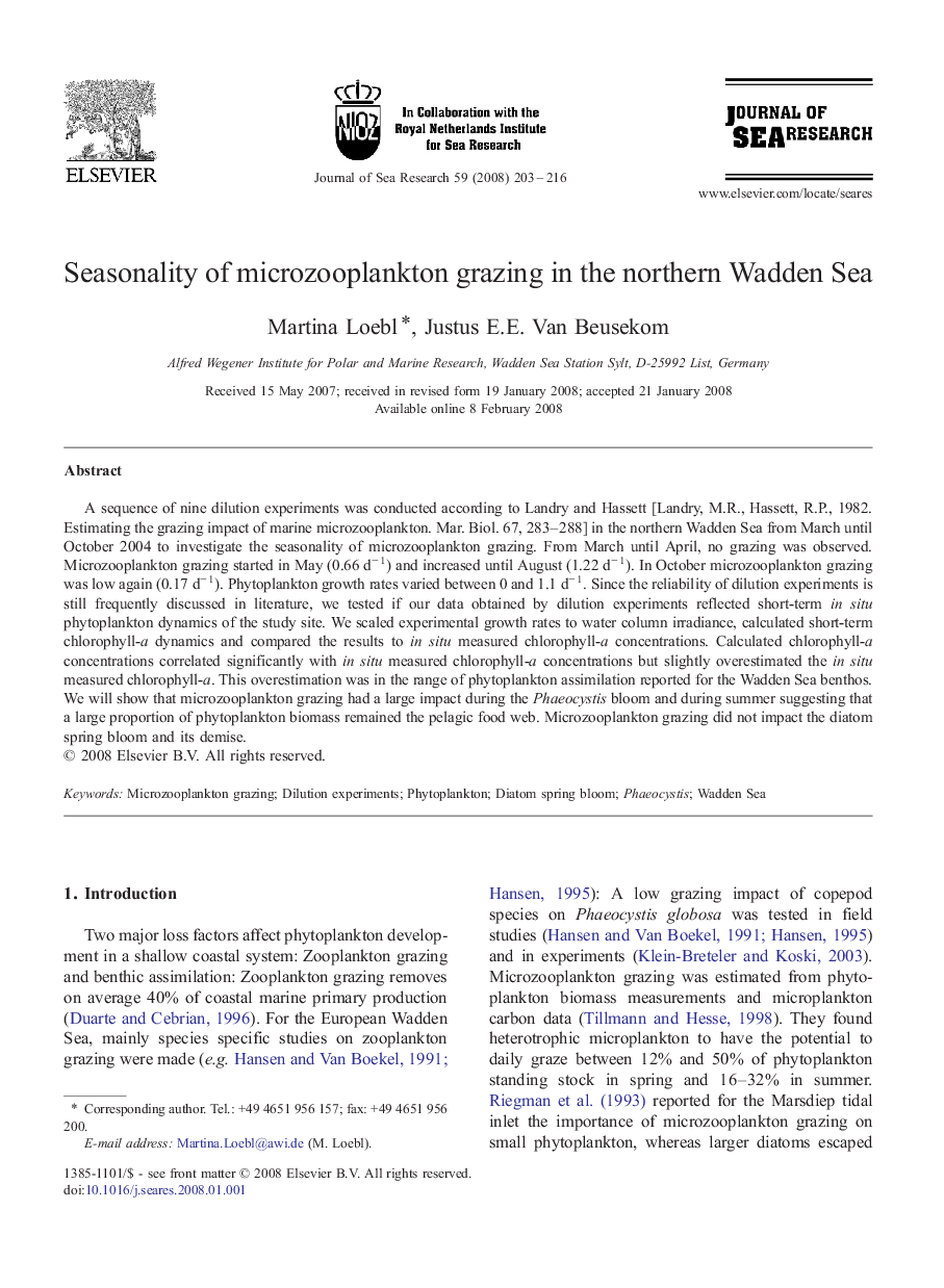 Seasonality of microzooplankton grazing in the northern Wadden Sea