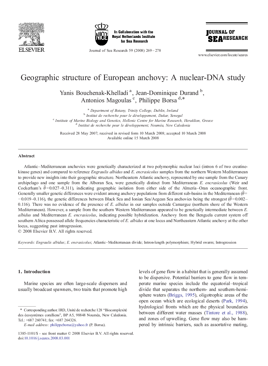 Geographic structure of European anchovy: A nuclear-DNA study