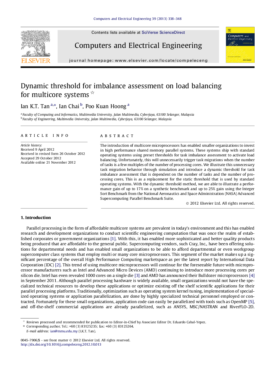 Dynamic threshold for imbalance assessment on load balancing for multicore systems 
