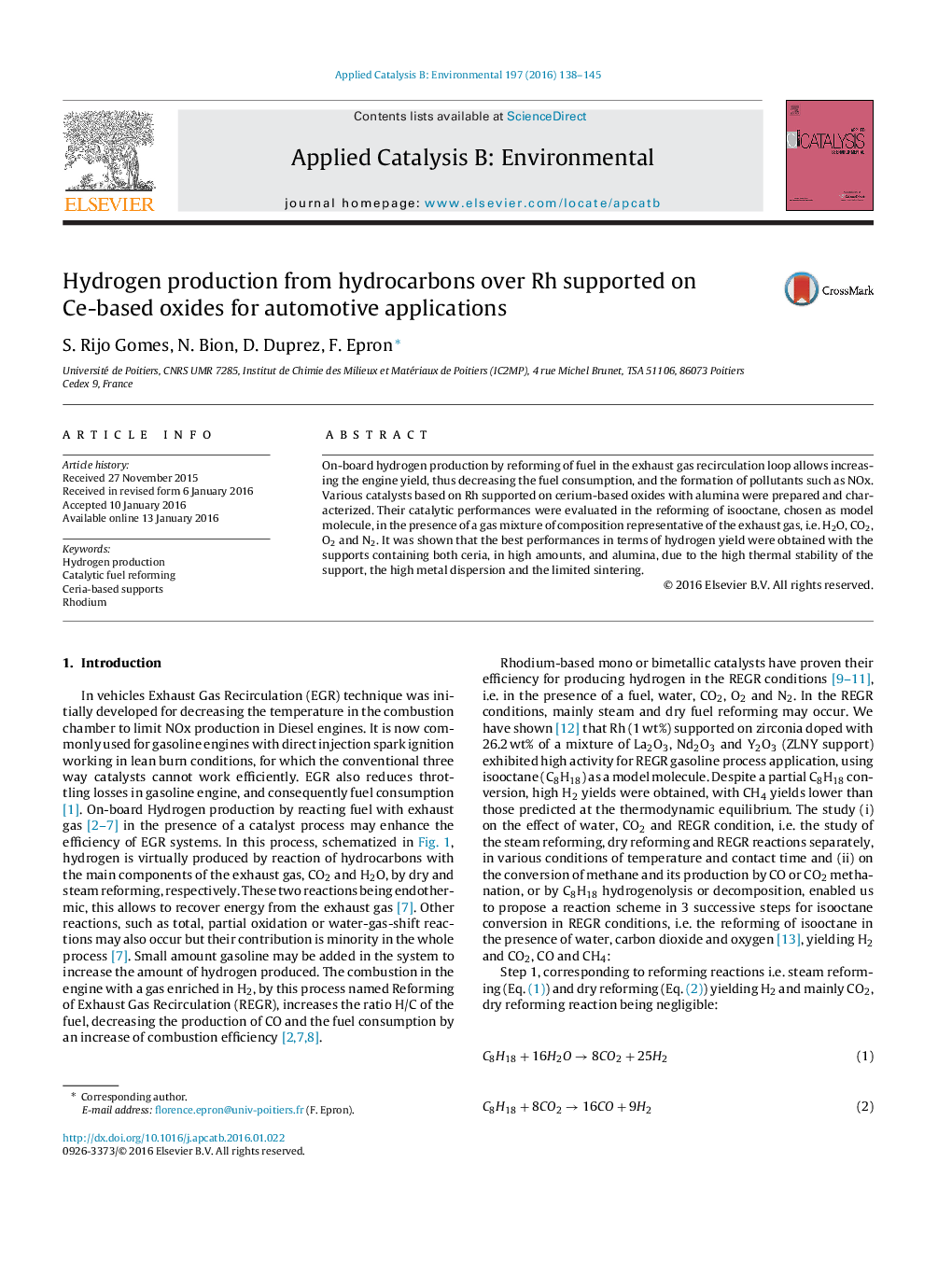 Hydrogen production from hydrocarbons over Rh supported on Ce-based oxides for automotive applications