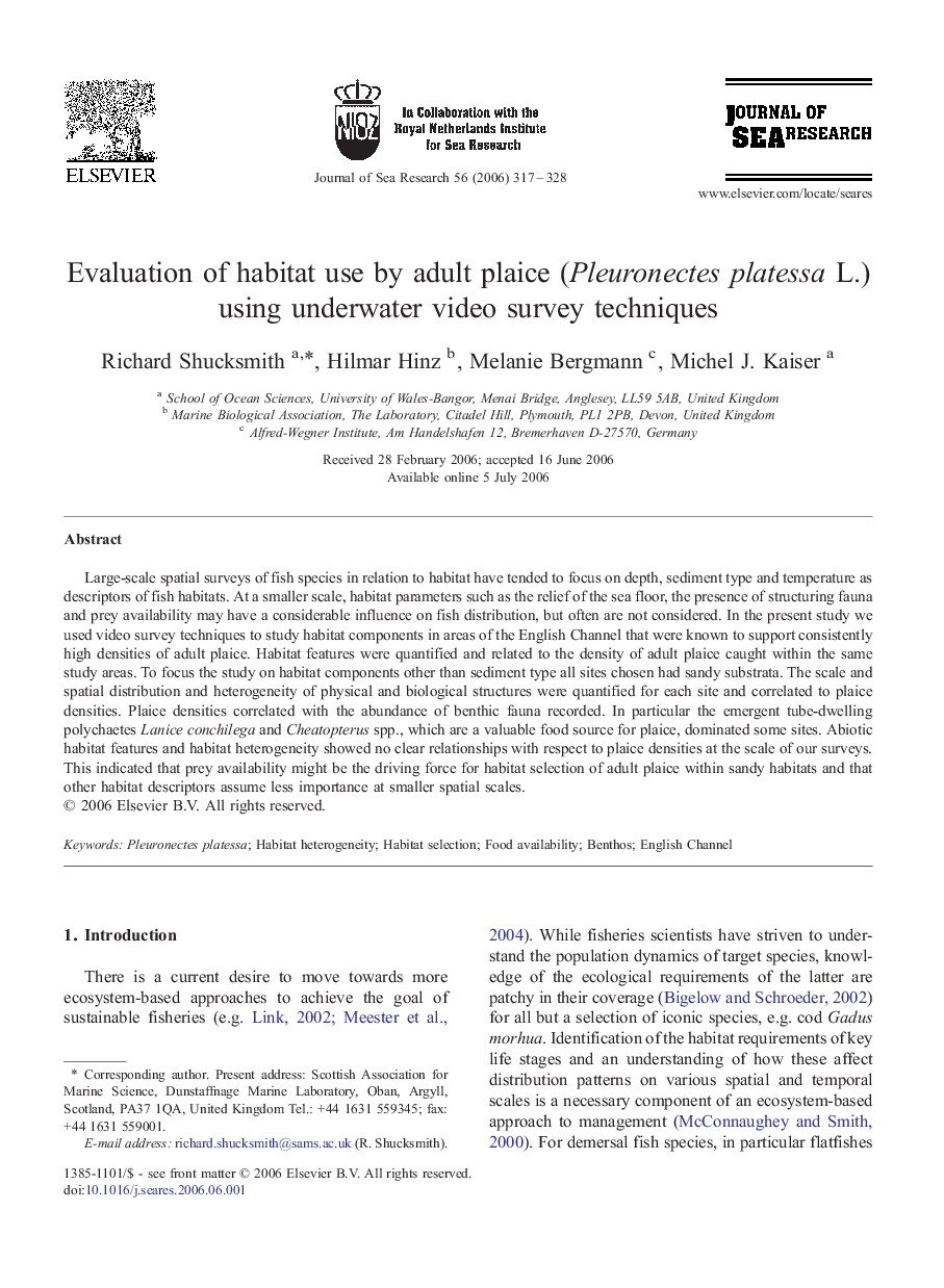 Evaluation of habitat use by adult plaice (Pleuronectes platessa L.) using underwater video survey techniques