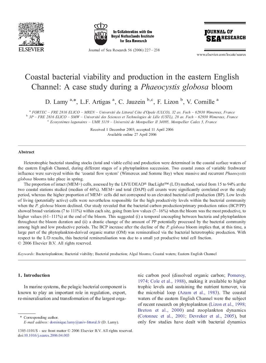 Coastal bacterial viability and production in the eastern English Channel: A case study during a Phaeocystis globosa bloom