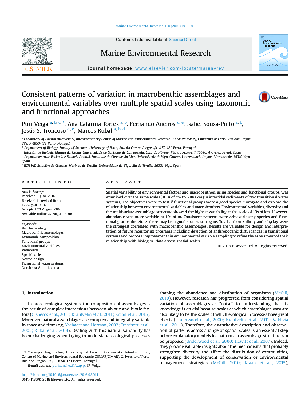 Consistent patterns of variation in macrobenthic assemblages and environmental variables over multiple spatial scales using taxonomic and functional approaches