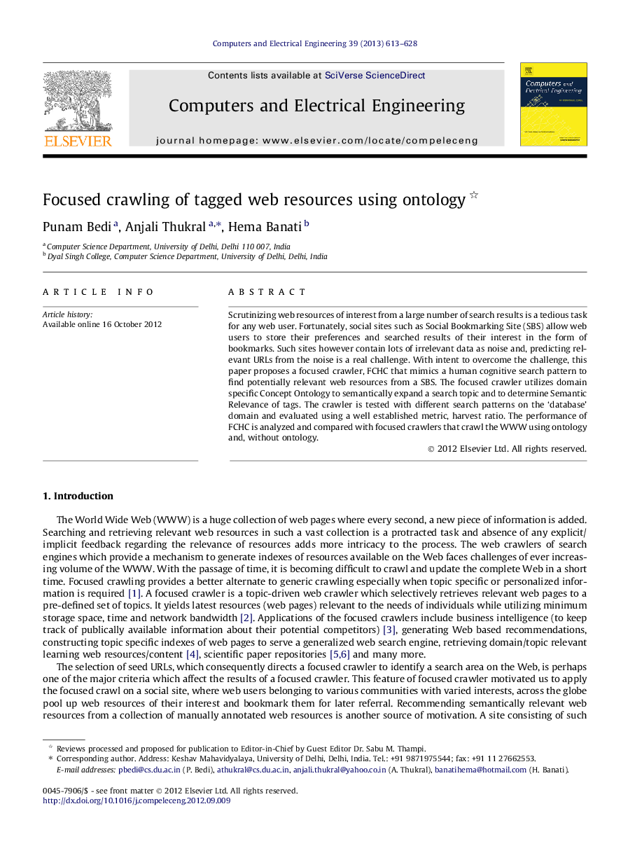 Focused crawling of tagged web resources using ontology 