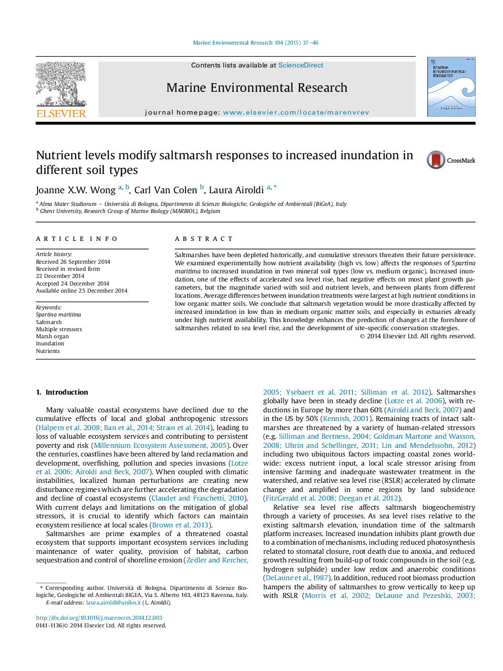 Nutrient levels modify saltmarsh responses to increased inundation in different soil types