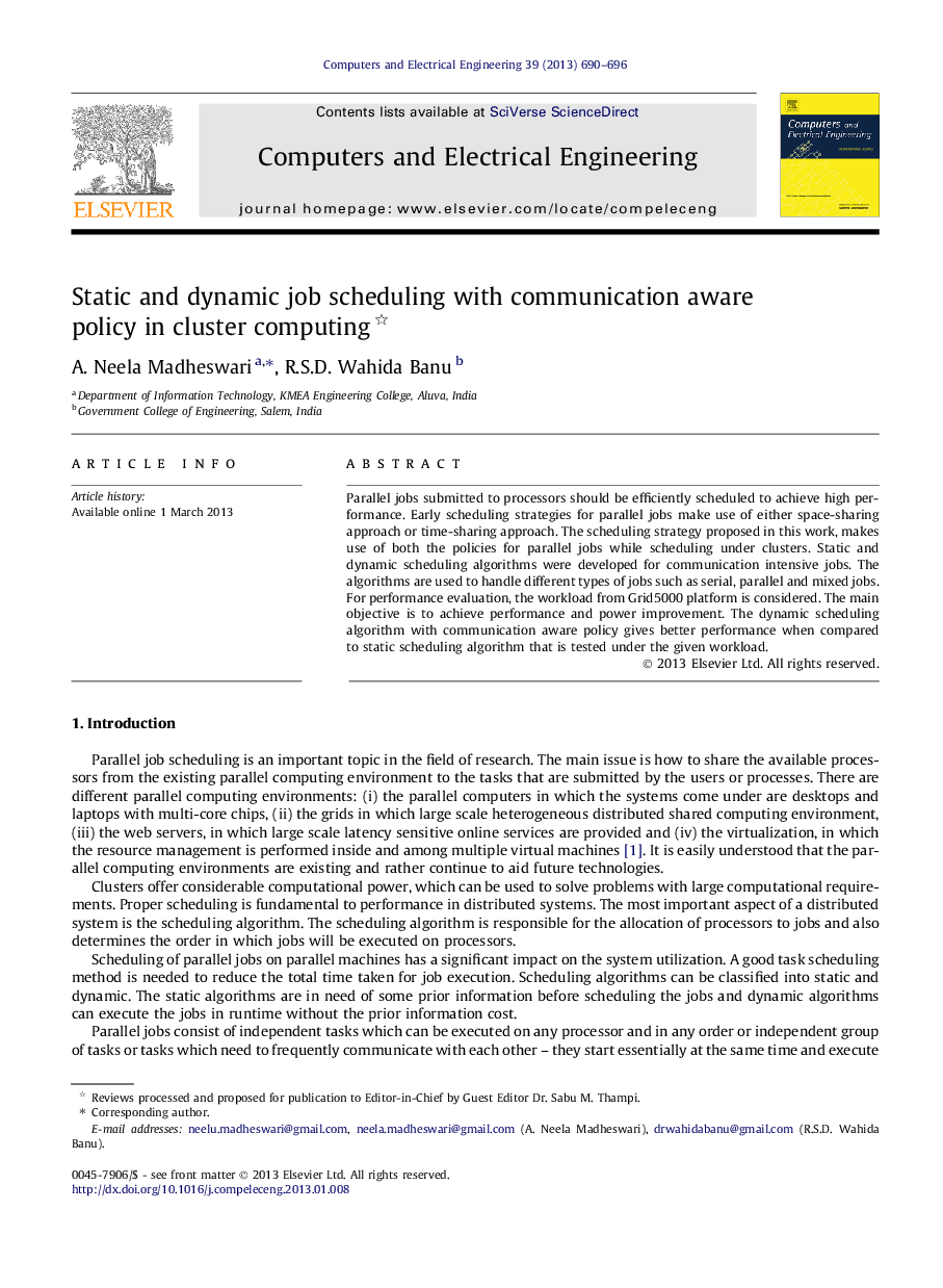 Static and dynamic job scheduling with communication aware policy in cluster computing 