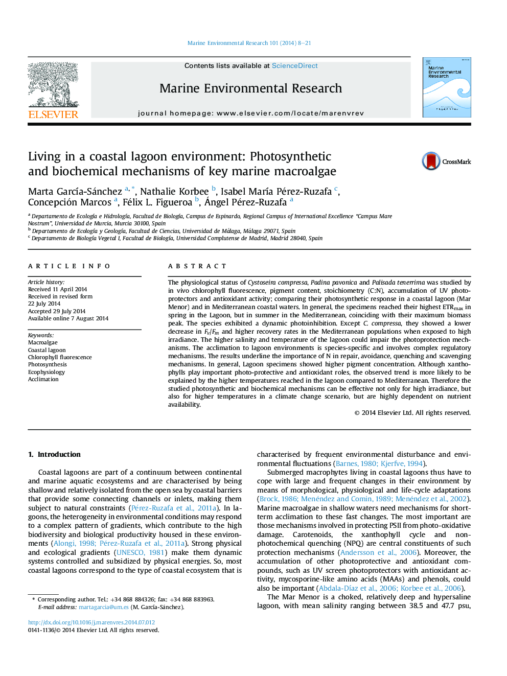 محیط زیست لابون ساحلی: مکانیسم های فتوسنتزی و بیوشیمیایی کلر زارهای کلیدی دریایی 