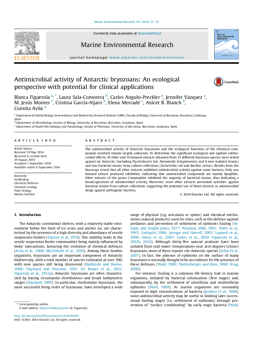 Antimicrobial activity of Antarctic bryozoans: An ecological perspective with potential for clinical applications