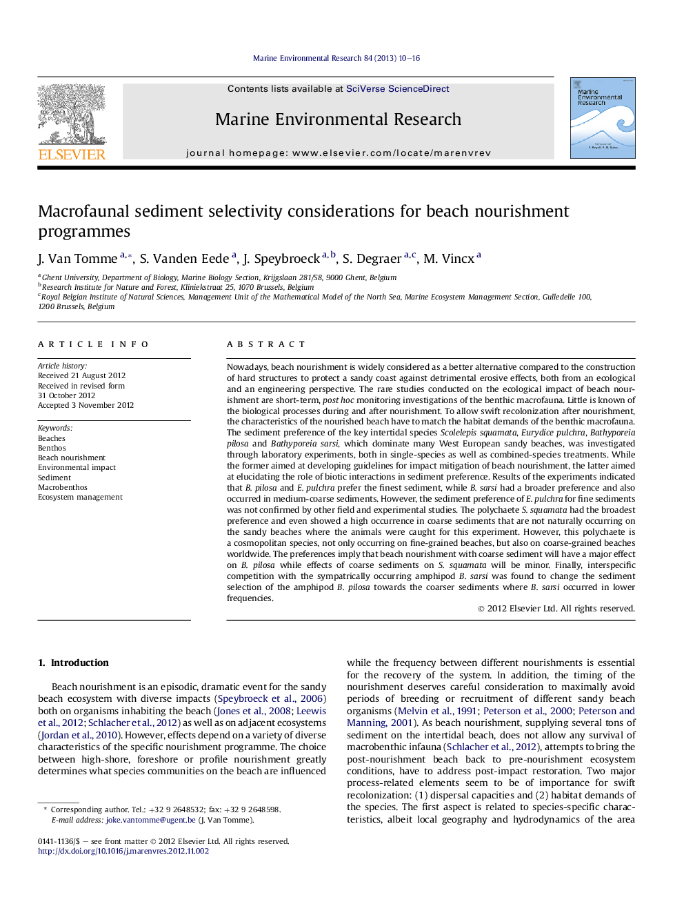 Macrofaunal sediment selectivity considerations for beach nourishment programmes