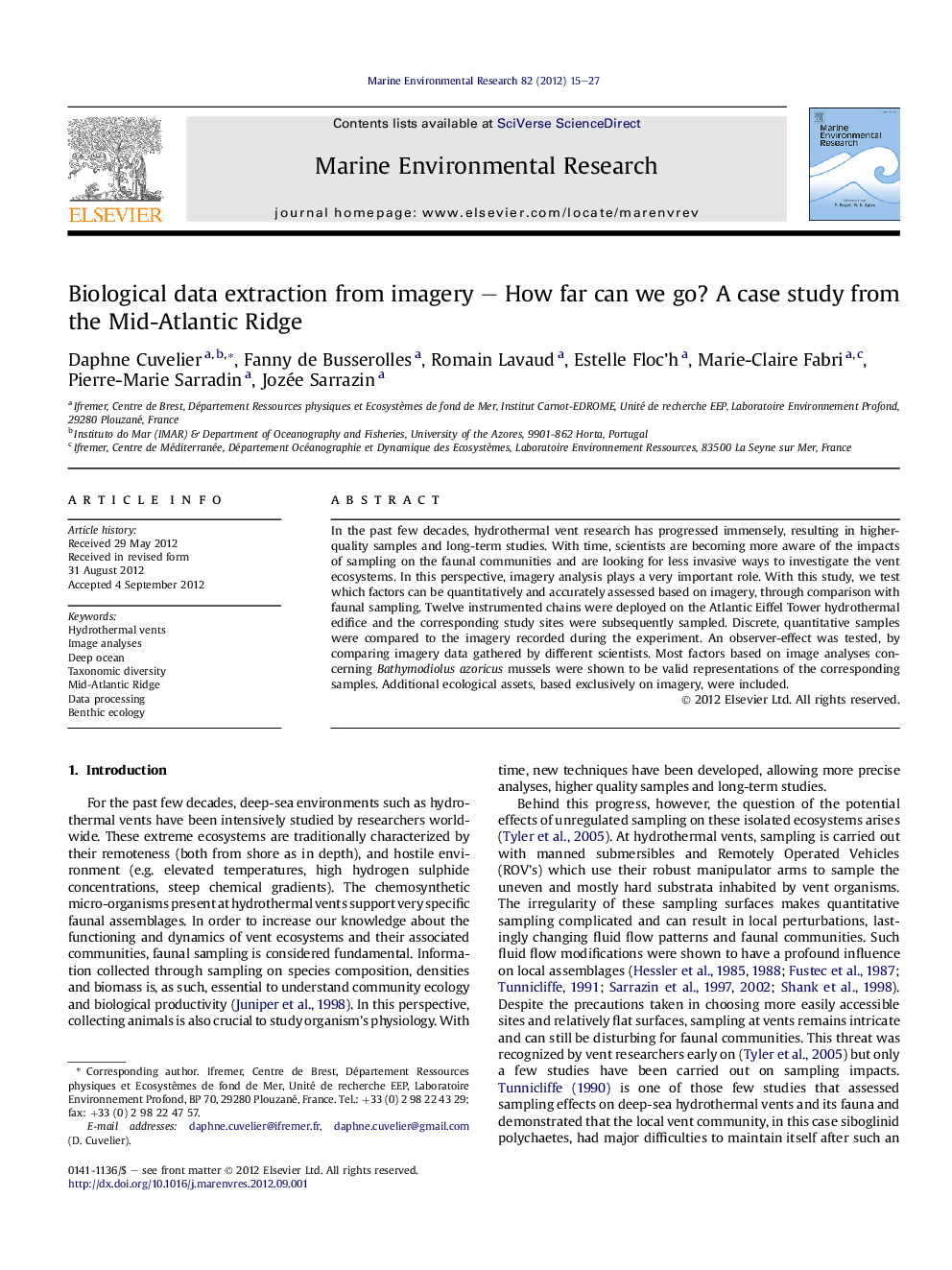 Biological data extraction from imagery – How far can we go? A case study from the Mid-Atlantic Ridge