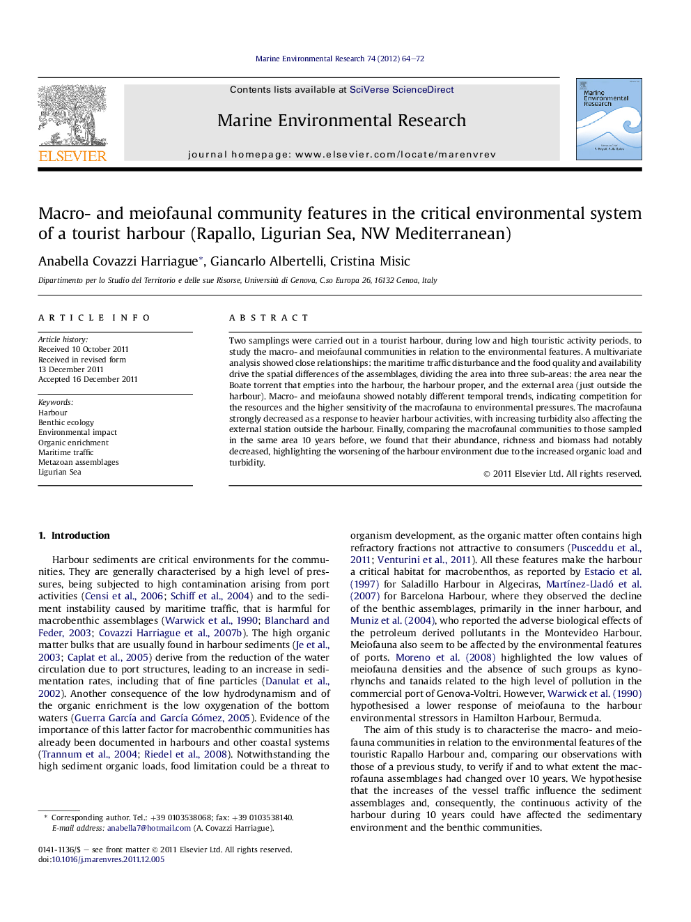 Macro- and meiofaunal community features in the critical environmental system of a tourist harbour (Rapallo, Ligurian Sea, NW Mediterranean)