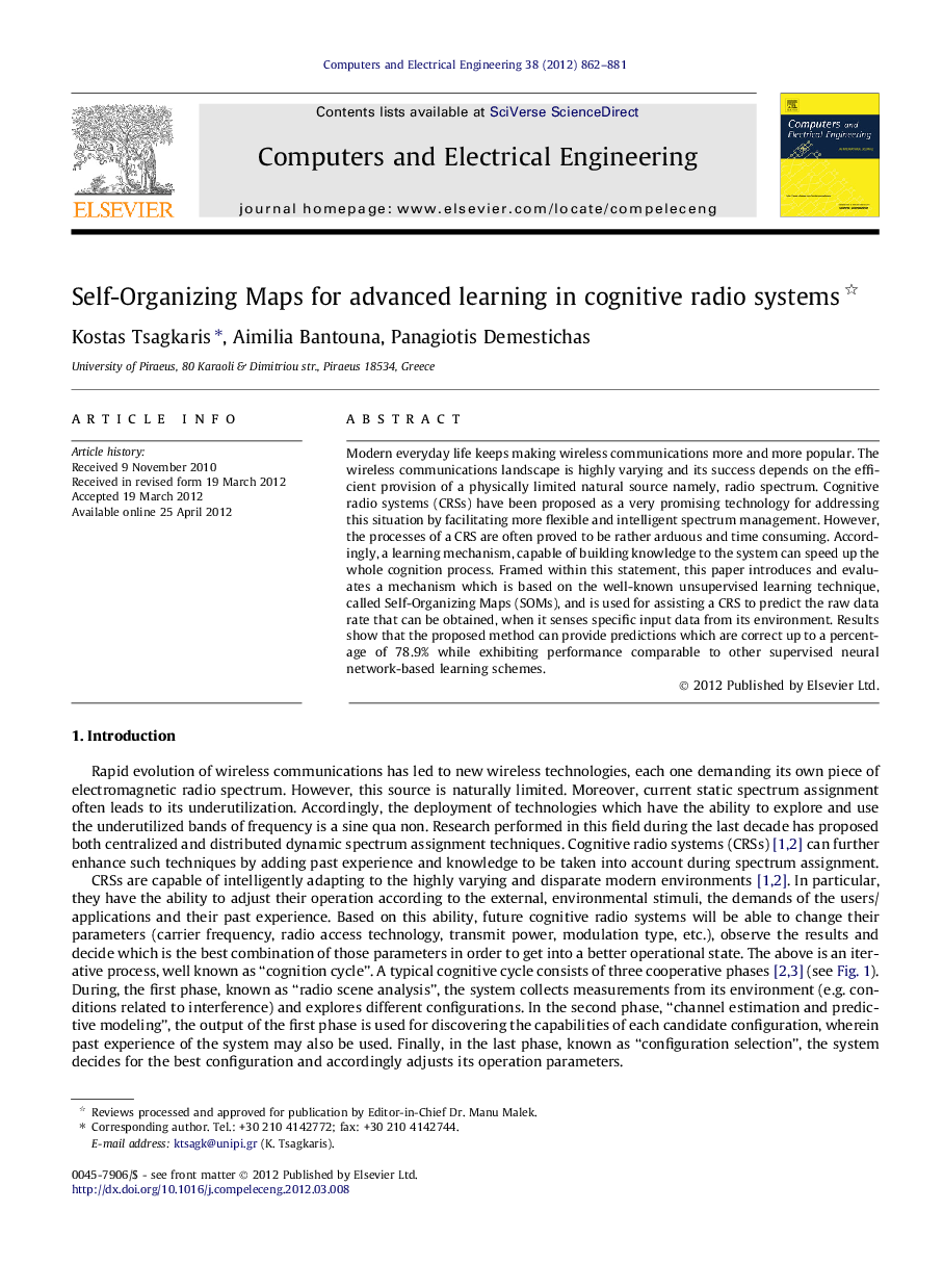 Self-Organizing Maps for advanced learning in cognitive radio systems 