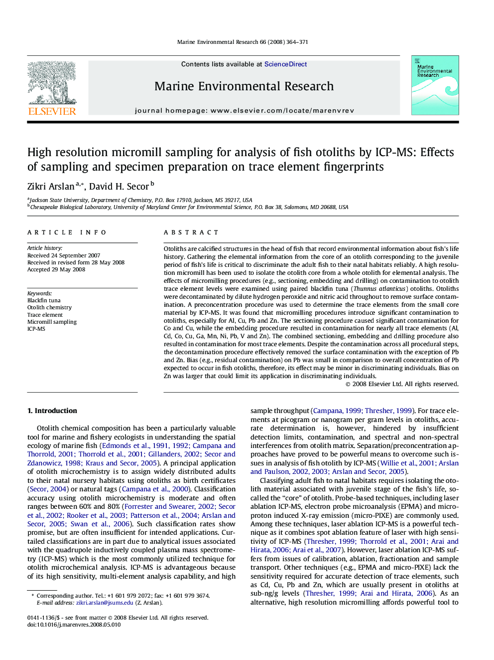 High resolution micromill sampling for analysis of fish otoliths by ICP-MS: Effects of sampling and specimen preparation on trace element fingerprints