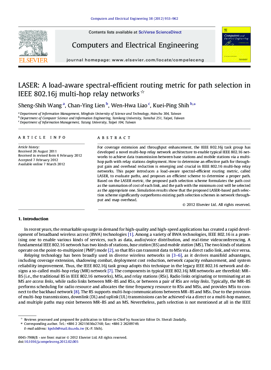 LASER: A load-aware spectral-efficient routing metric for path selection in IEEE 802.16j multi-hop relay networks 