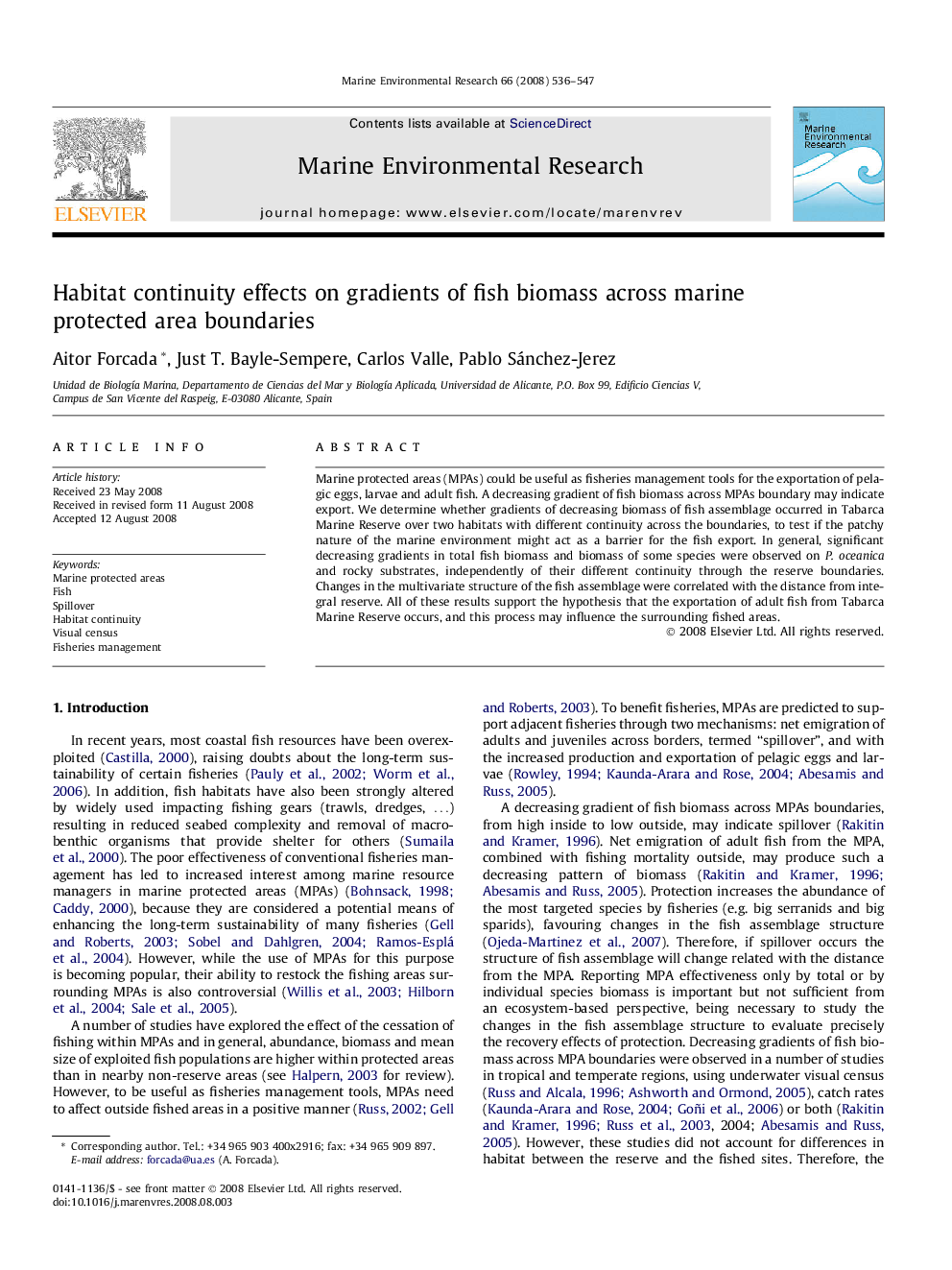 Habitat continuity effects on gradients of fish biomass across marine protected area boundaries