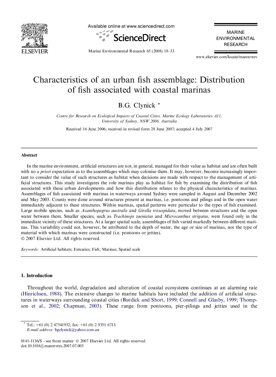 Characteristics of an urban fish assemblage: Distribution of fish associated with coastal marinas