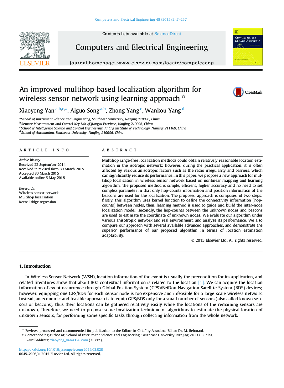 An improved multihop-based localization algorithm for wireless sensor network using learning approach 