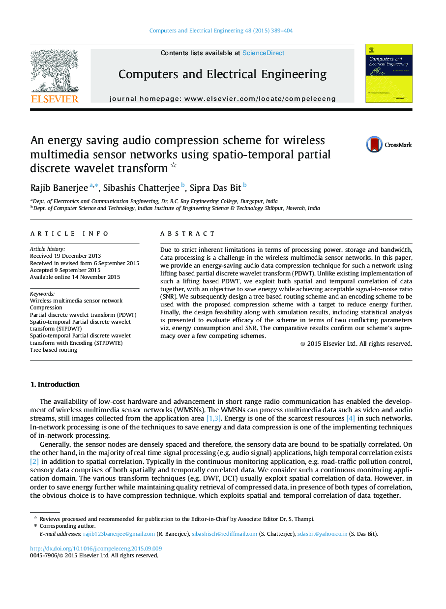 An energy saving audio compression scheme for wireless multimedia sensor networks using spatio-temporal partial discrete wavelet transform 