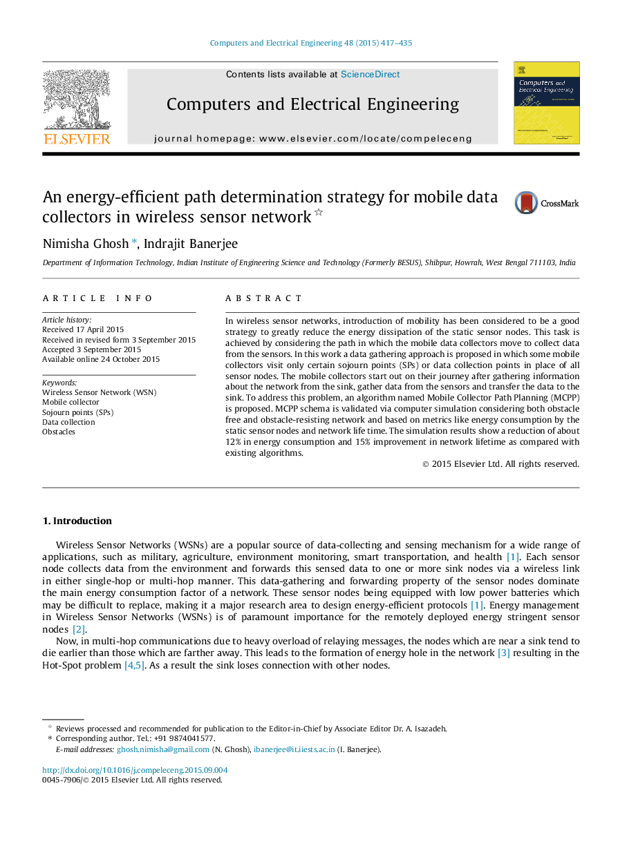 An energy-efficient path determination strategy for mobile data collectors in wireless sensor network 