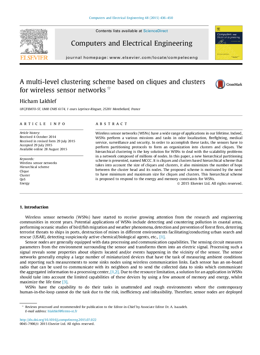 A multi-level clustering scheme based on cliques and clusters for wireless sensor networks 