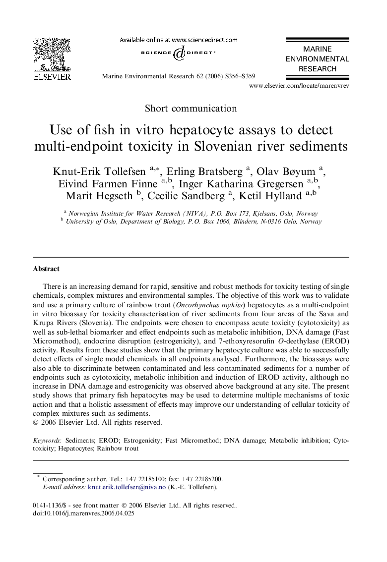 Use of fish in vitro hepatocyte assays to detect multi-endpoint toxicity in Slovenian river sediments