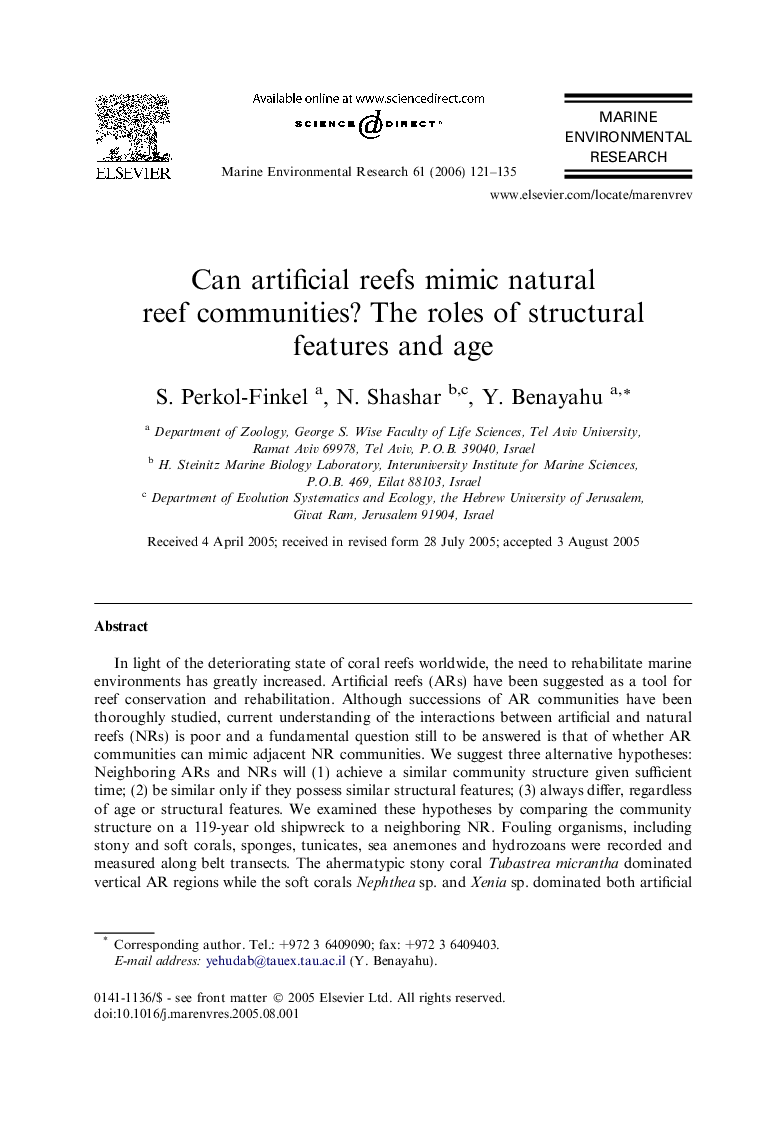 Can artificial reefs mimic natural reef communities? The roles of structural features and age