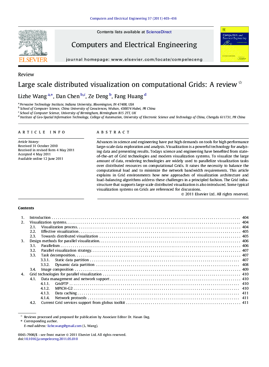 Large scale distributed visualization on computational Grids: A review 
