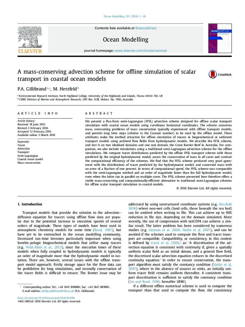 A mass-conserving advection scheme for offline simulation of scalar transport in coastal ocean models
