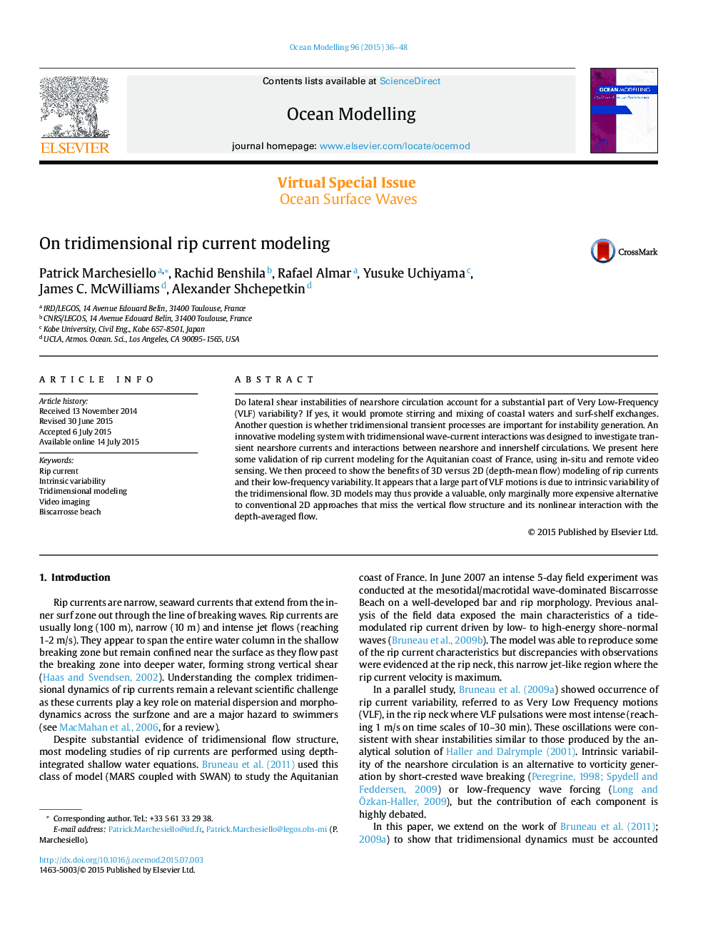 On tridimensional rip current modeling