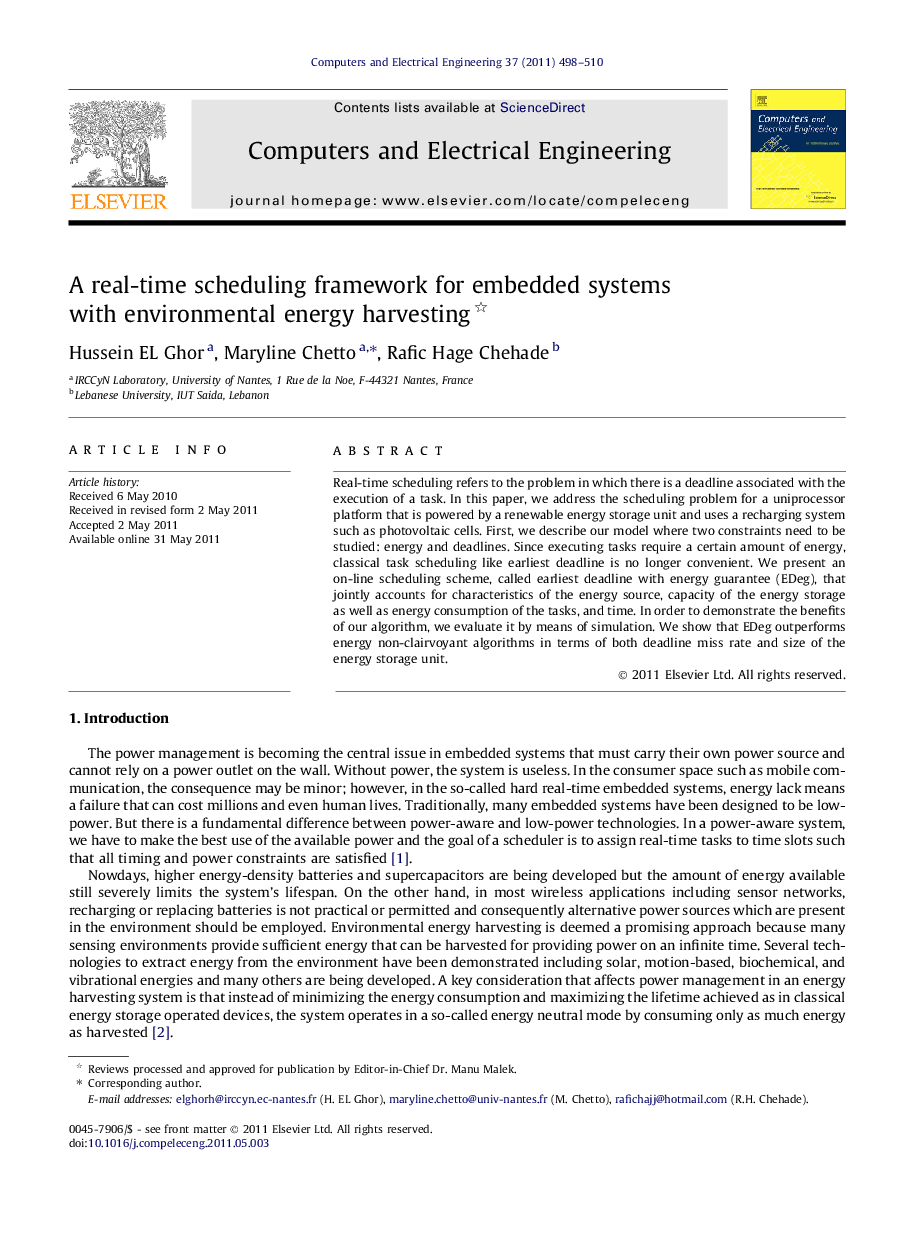 A real-time scheduling framework for embedded systems with environmental energy harvesting 