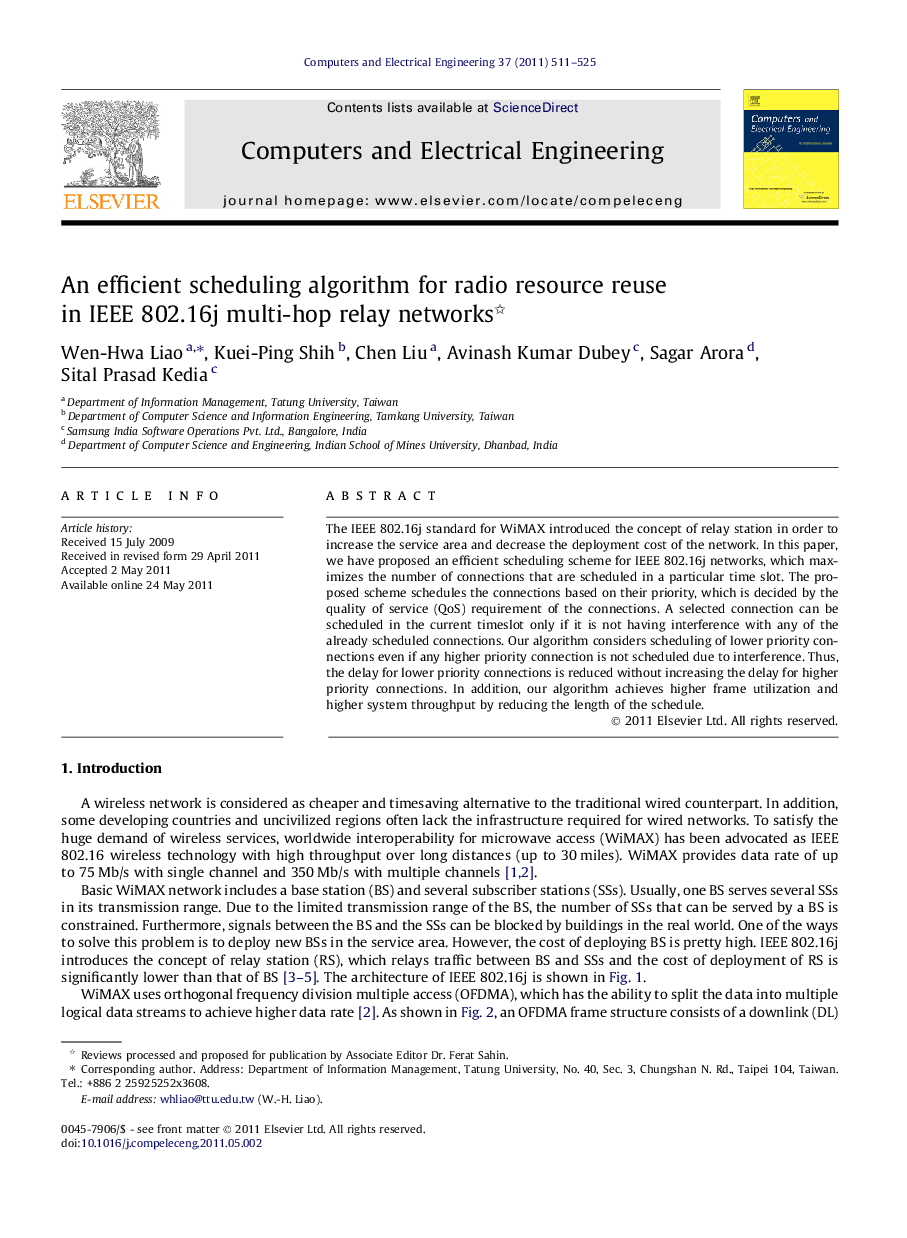 An efficient scheduling algorithm for radio resource reuse in IEEE 802.16j multi-hop relay networks 