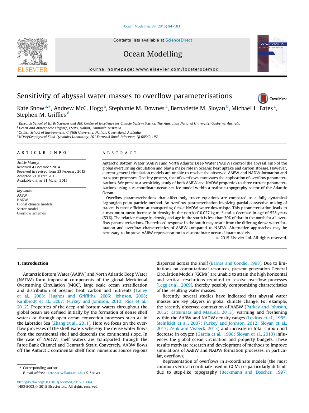 Sensitivity of abyssal water masses to overflow parameterisations