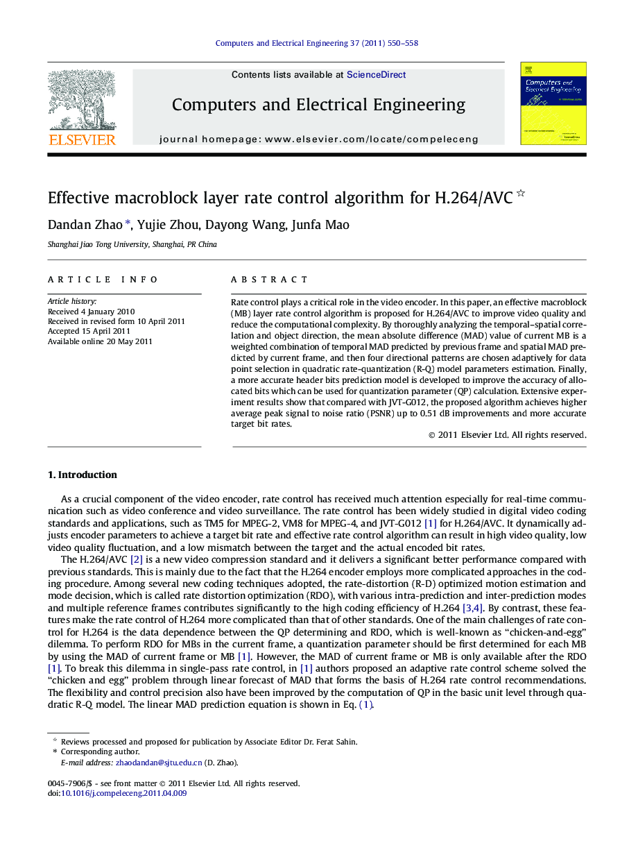 Effective macroblock layer rate control algorithm for H.264/AVC 