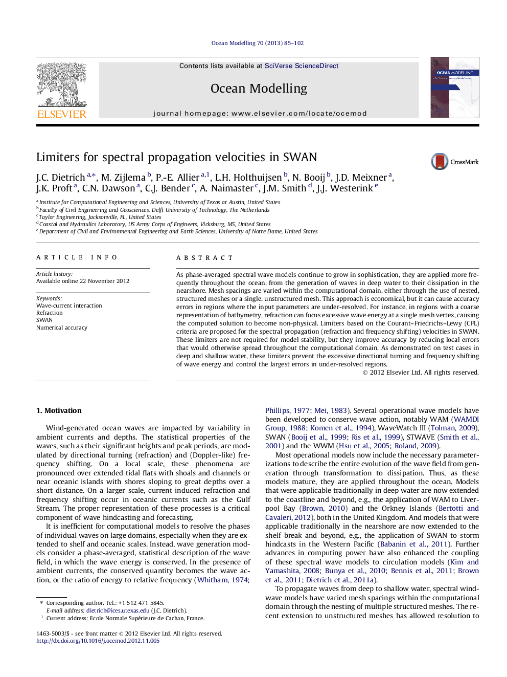 Limiters for spectral propagation velocities in SWAN