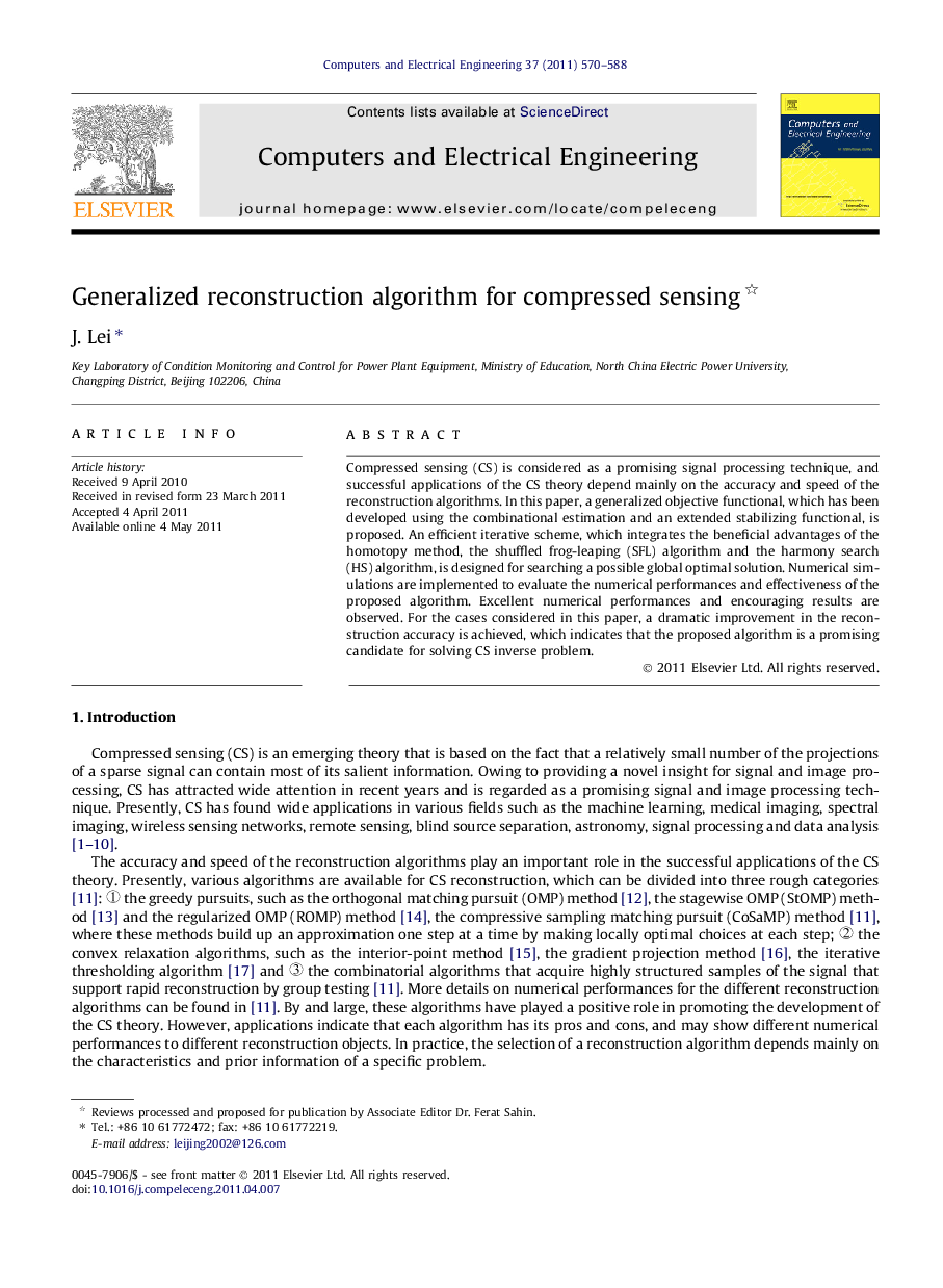 Generalized reconstruction algorithm for compressed sensing 
