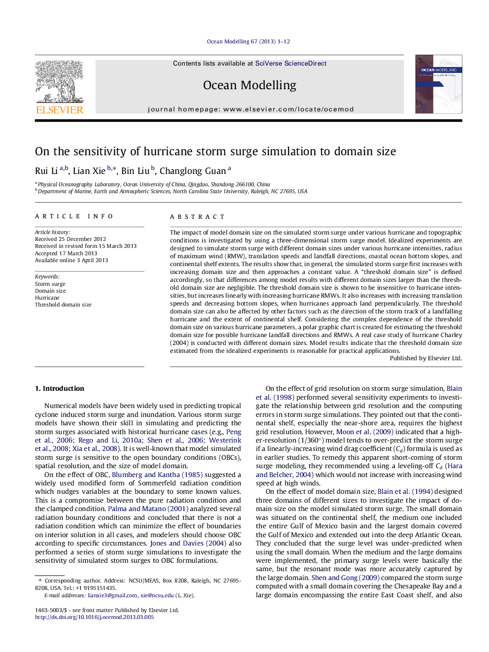 On the sensitivity of hurricane storm surge simulation to domain size