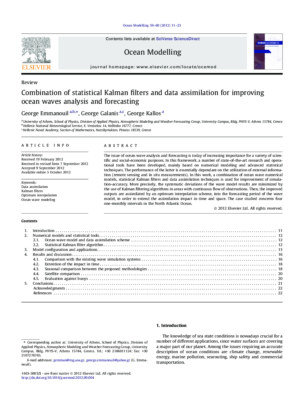 Combination of statistical Kalman filters and data assimilation for improving ocean waves analysis and forecasting