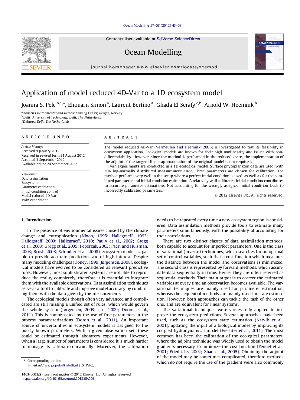 Application of model reduced 4D-Var to a 1D ecosystem model