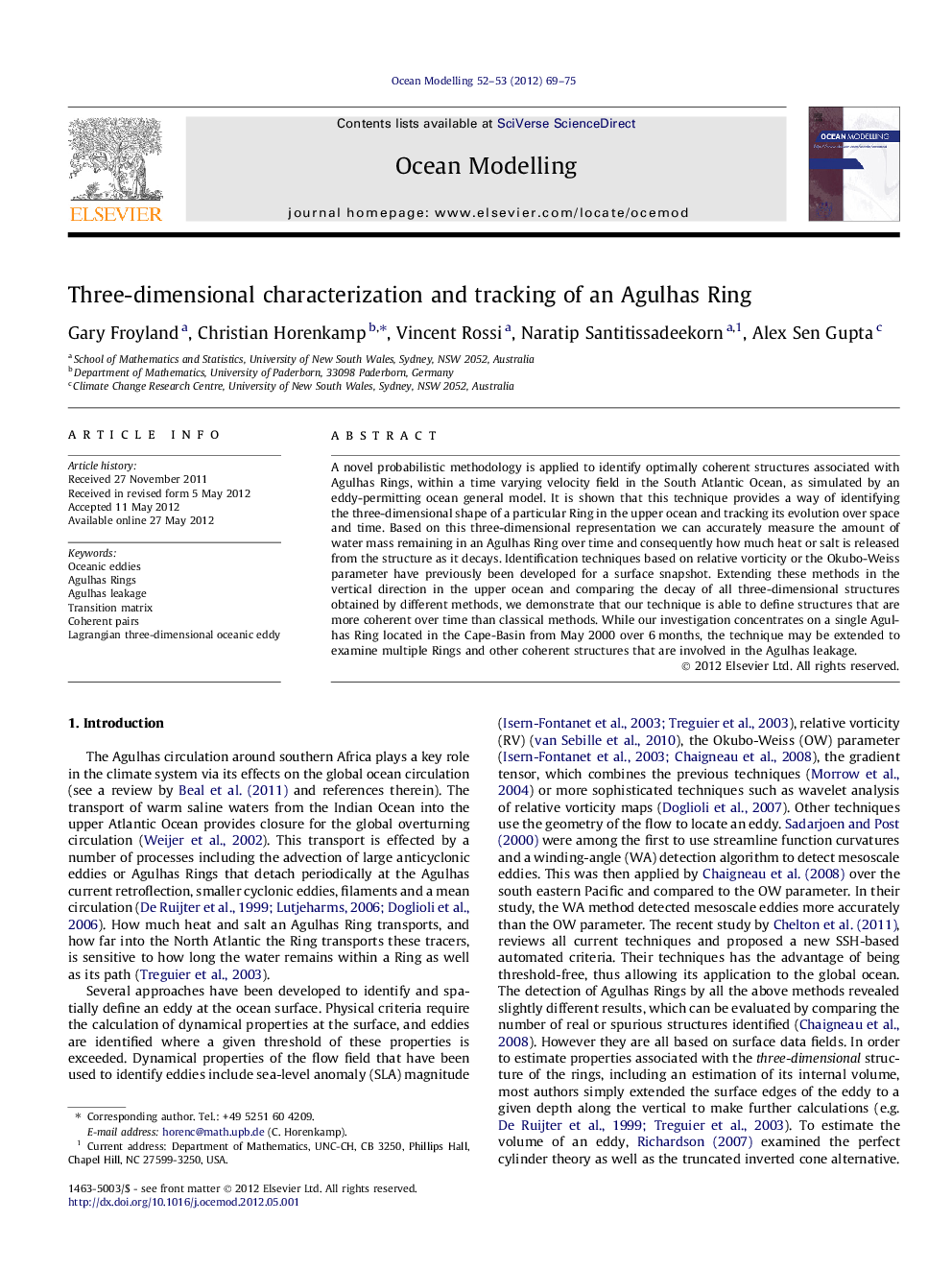 Three-dimensional characterization and tracking of an Agulhas Ring