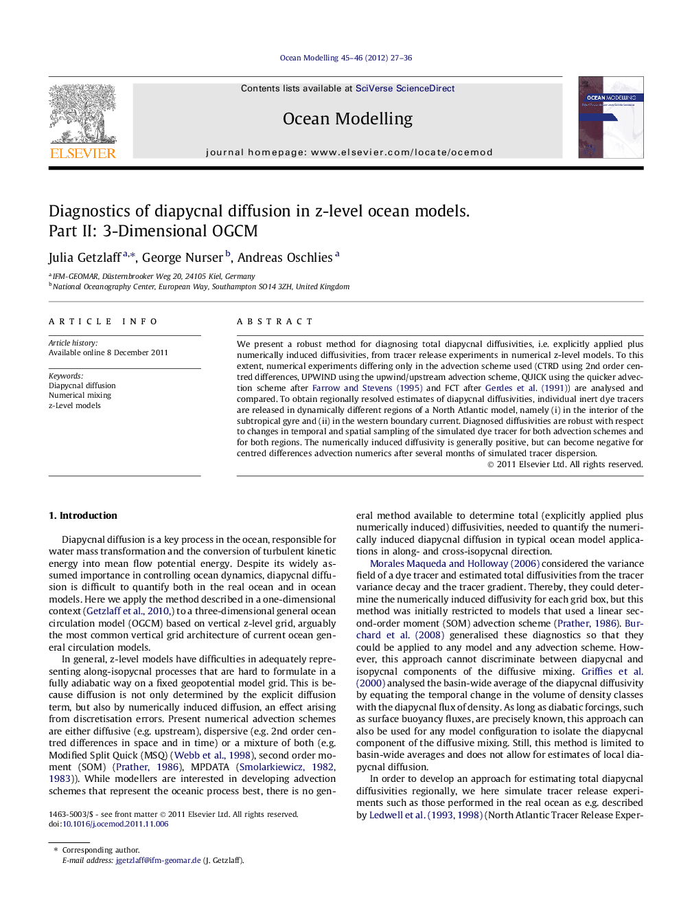 Diagnostics of diapycnal diffusion in z-level ocean models. Part II: 3-Dimensional OGCM