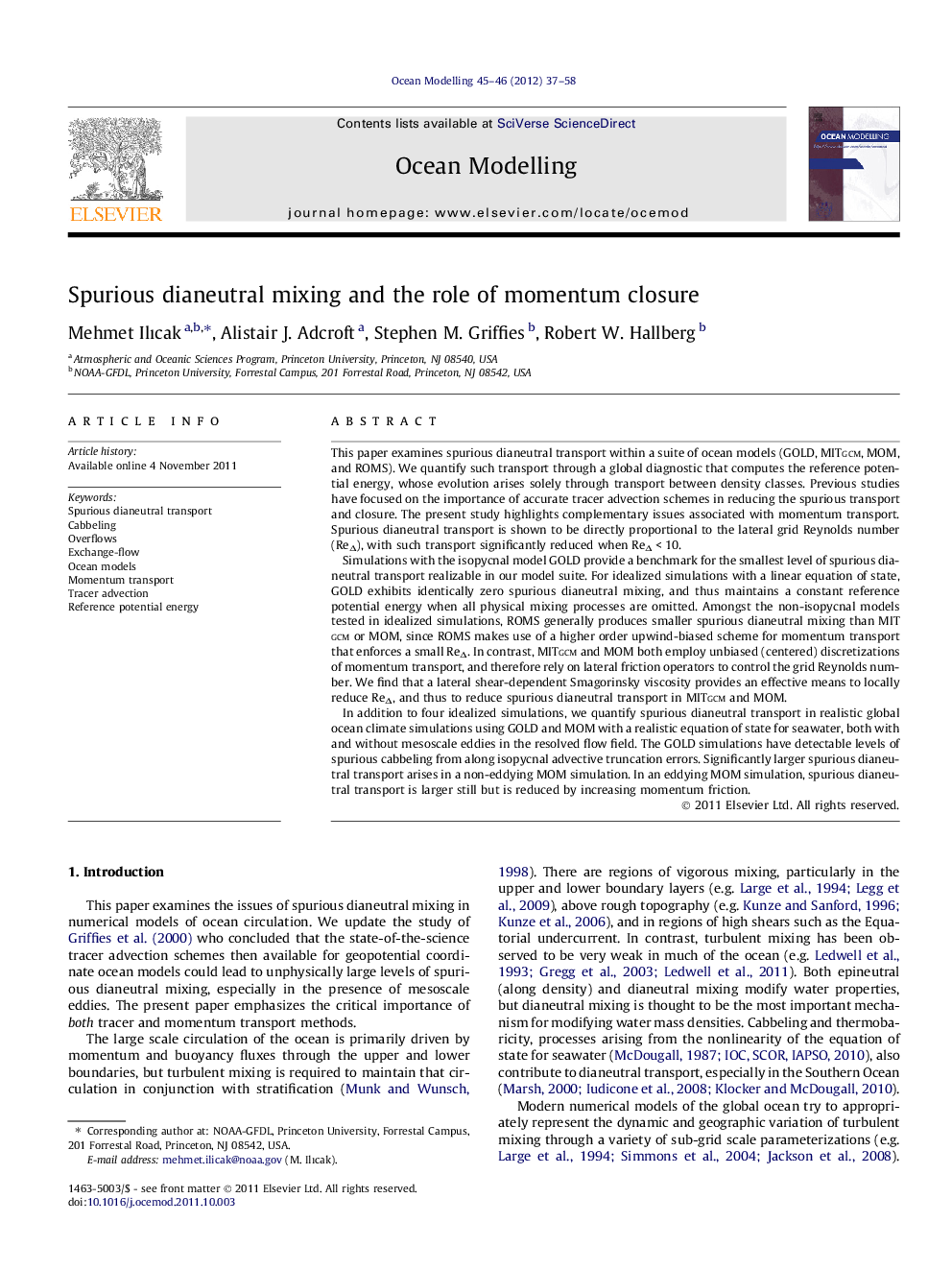 Spurious dianeutral mixing and the role of momentum closure