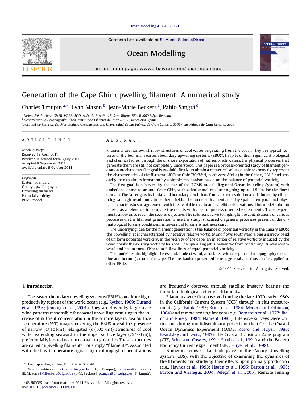 Generation of the Cape Ghir upwelling filament: A numerical study