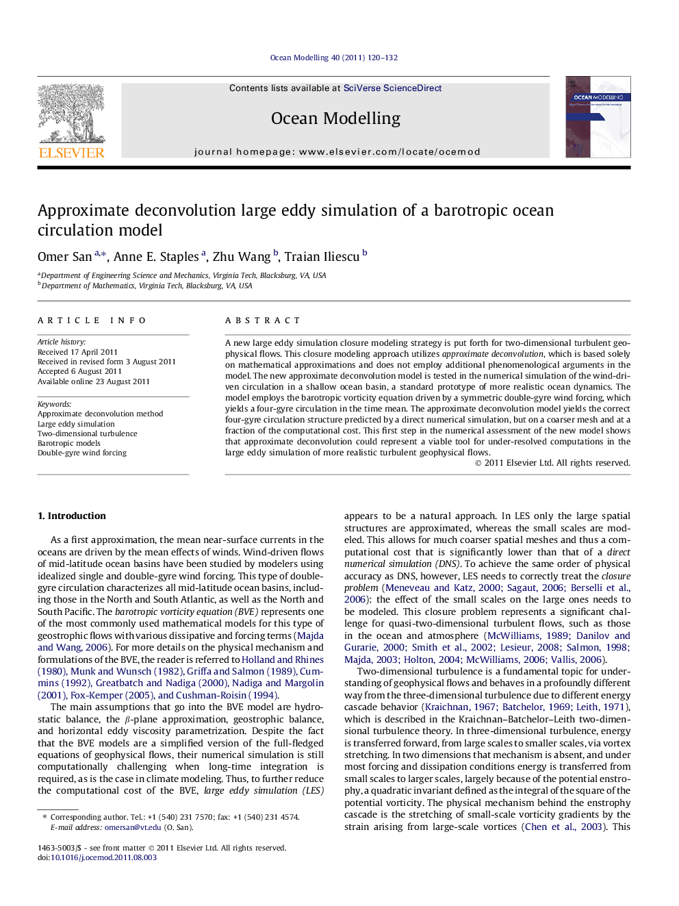 Approximate deconvolution large eddy simulation of a barotropic ocean circulation model