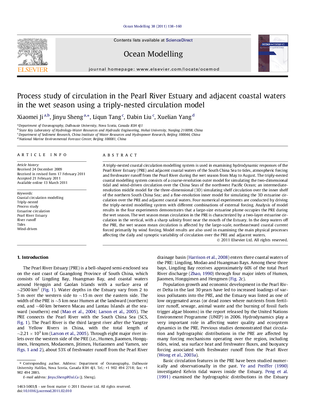 Process study of circulation in the Pearl River Estuary and adjacent coastal waters in the wet season using a triply-nested circulation model