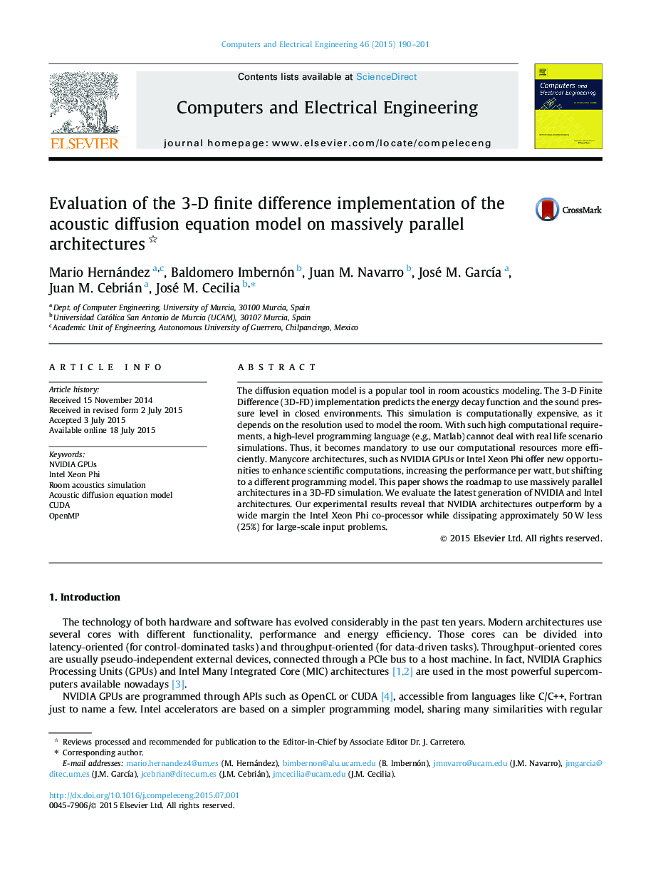 Evaluation of the 3-D finite difference implementation of the acoustic diffusion equation model on massively parallel architectures 