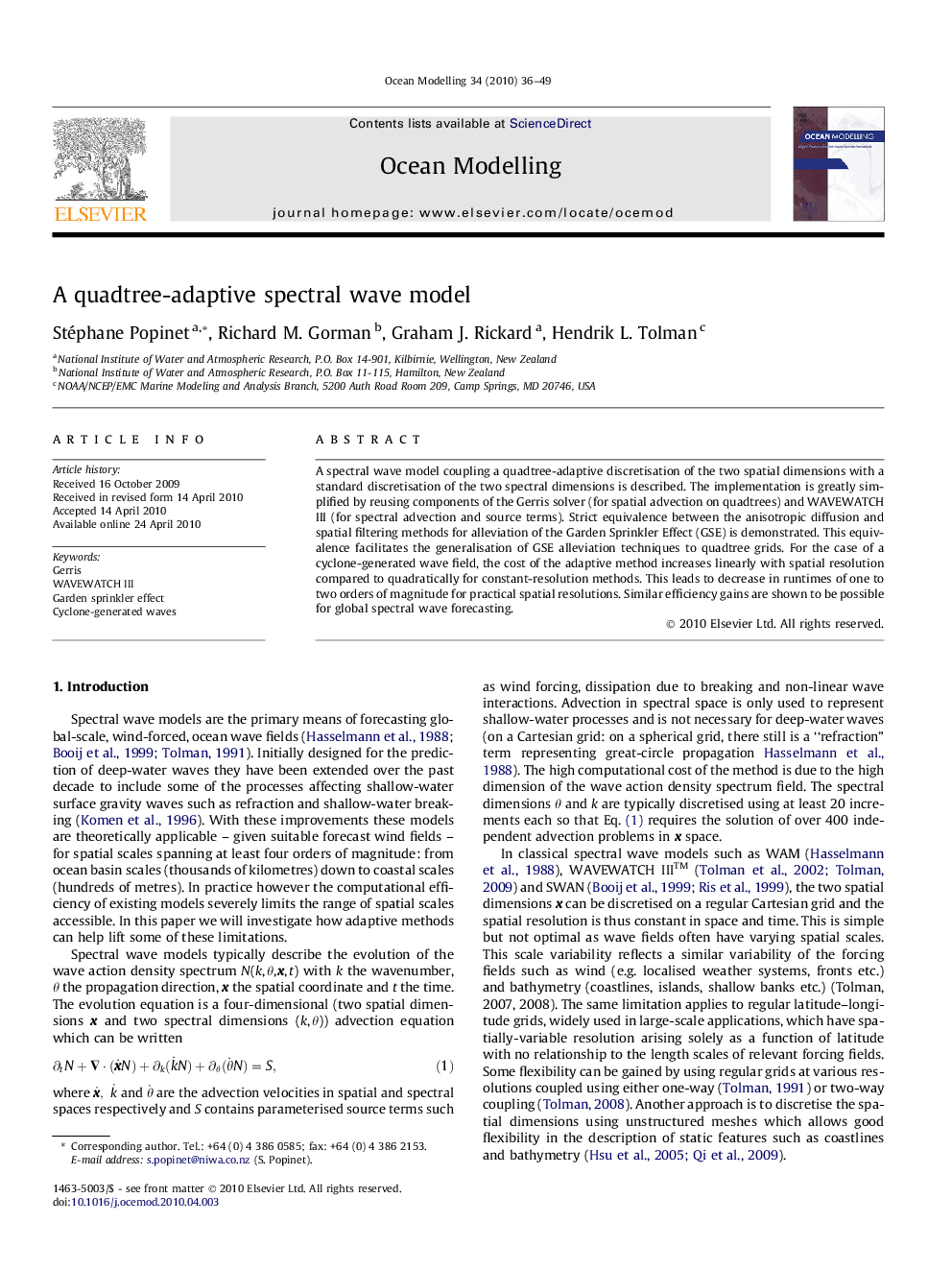 A quadtree-adaptive spectral wave model