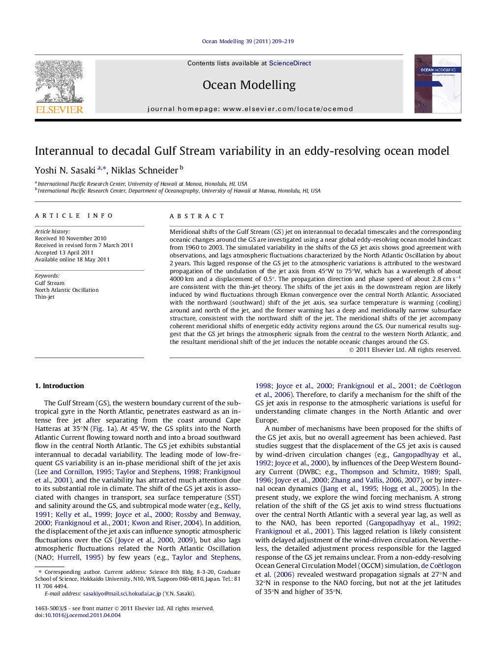 Interannual to decadal Gulf Stream variability in an eddy-resolving ocean model